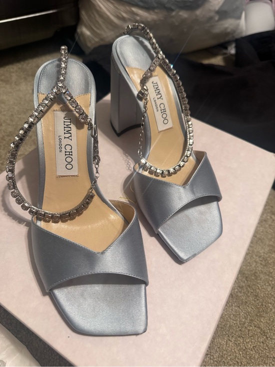 Jimmy Choo Shoes - Jimmy Choo Silver Crystal-Embellished Block Heel Sandals